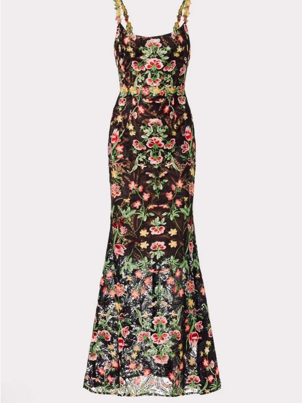 NWT Marchesa Notte Black Maxi Dress Lace Tulle Floral Embroidered Sleeveless - 2